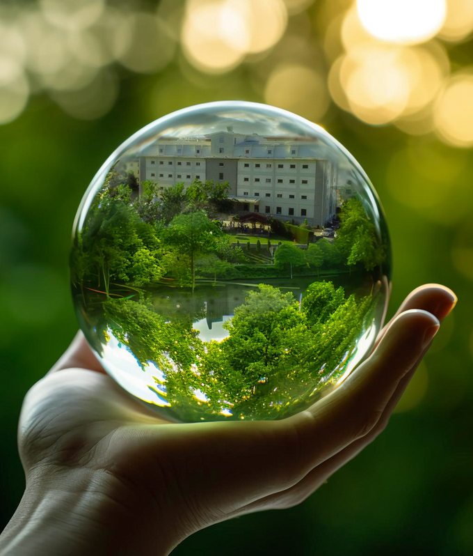a view of the office from a crystal ball